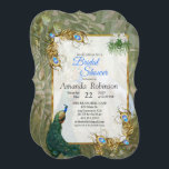 Invitation Rêves vintages du temple Royal Peacock<br><div class="desc">Des paons royaux blancs et bleus-verts sur un arrière - plan Vintage tropical parsemé de plumes d'or exotique et de feuilles pour ce thème mariage stationnaire ou comme décor design</div>