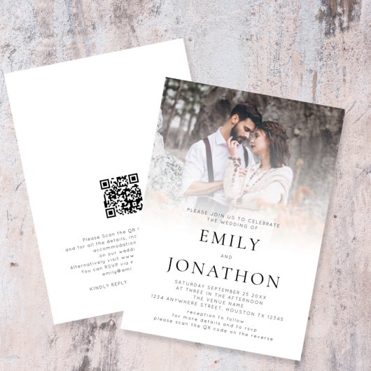 Invitation Revêtement photo moderne QR Code Mariage