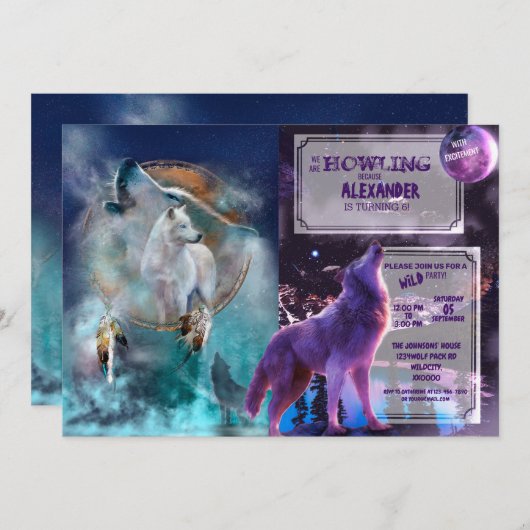 Invitation Rêveur indien et loup à tête ethnique (Devant / Derrière)