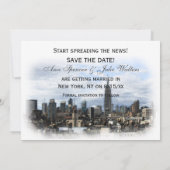 Invitation Rêveuse Black Skyline de NYC Enregistrez la date H (Dos)