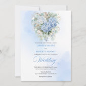 Invitation Rêveuse Boho Bleu Poudre Hydrangea Or Mariage  (Devant)