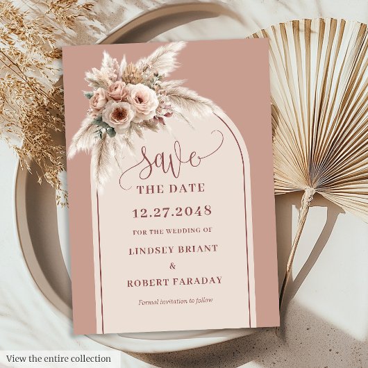 Invitation Rêveuse Boho Poussiéreuse Rose Florale Arche Écono