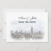 Invitation Rêveuse Dk Gray Skyline de NYC Enregistrez la date (Devant)