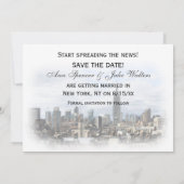 Invitation Rêveuse Dk Gray Skyline de NYC Enregistrez la date (Dos)