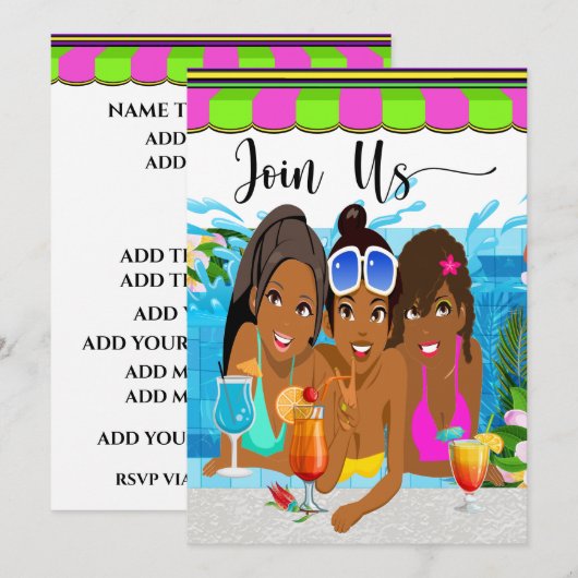 Invitation révisée à la fête au bord de la piscine (Devant / Derrière)