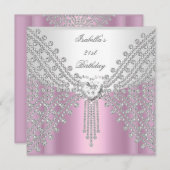 Invitation Révisée Anniversaire Pink Silver White Image (Devant / Derrière)