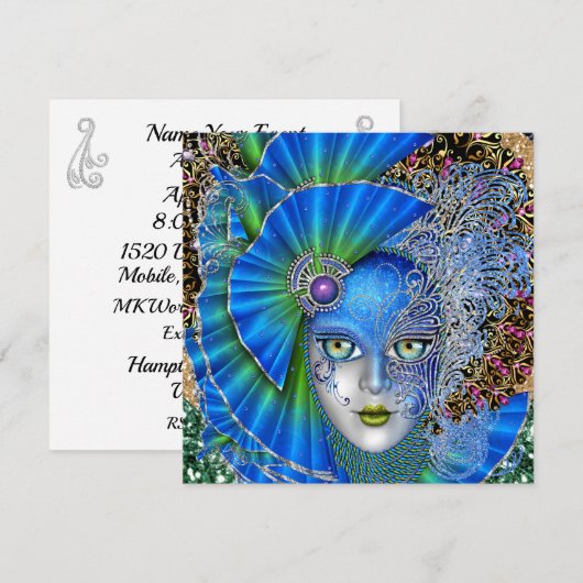 Invitation révisée pour le bal masqué de Mardi Gra (Devant / Derrière)