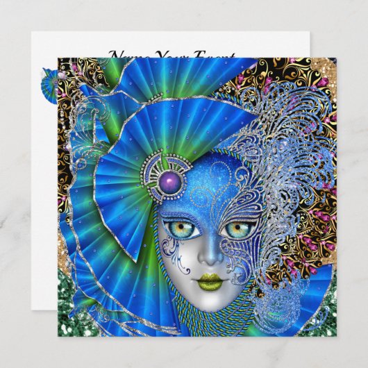 Invitation révisée pour le bal masqué de Mardi Gra (Devant / Derrière)