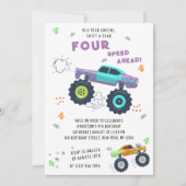 Invitation Révisez votre moteur 4e anniversaire Monster Car T (Devant)