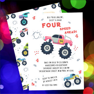 Invitation Révisez votre moteur 4e anniversaire Monster Car T