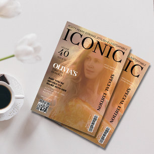 Invitation Revue couverture qr code 40th Birthday party