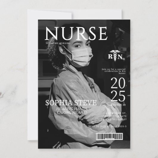 Invitation Revue d'infirmière de la RN en noir et blanc (Devant)