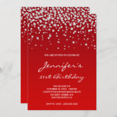 Invitation Rhinestone Diamants Gradient rouge 21e anniversair (Devant / Derrière)