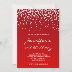 Invitation Rhinestone Diamants Gradient rouge 21e anniversair