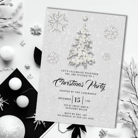Invitation Rhinestone noir blanc hiver Merveilles Noël