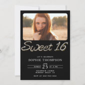 Invitation Rhinestones Classy Noir Formel Sweet 16 Photo (Devant)