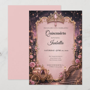 Invitation Rhinestones de luxe Quinceañera rose