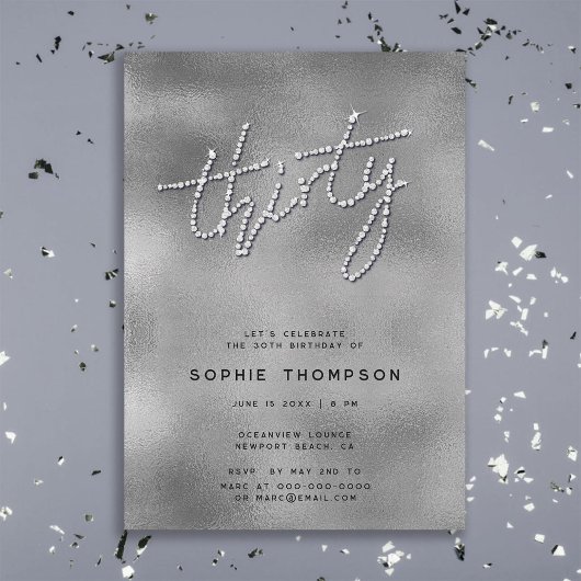 Invitation Rhinestones modernes Réflexions Argent Glam 30e