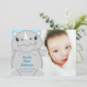 Invitation Rhino Baby shower Safari bleu (Debout devant)