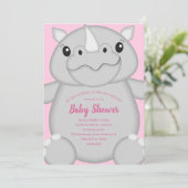 Invitation Rhino Baby shower Safari Rose fille (Debout devant)