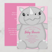 Invitation Rhino Baby shower Safari Rose fille (Devant / Derrière)