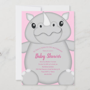 Invitation Rhino Baby shower Safari Rose fille