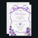Invitation Ribbon à bow fleuri violet Couronne argentée Mis Q<br><div class="desc">ÉDITABLE Purple Floral Bow Ribbon Argent Couronne Mis Quince Invitation Elégante Quinceañera Purple Floral Princesse Anniversaire Invitation Argent Couronne Mis Quince 15 Anos,  16e Anniversaire</div>