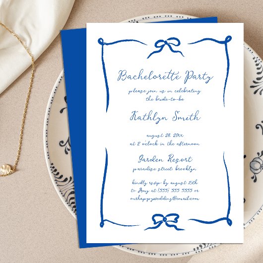 Invitation Ribbon à main French Blue Bachelorette Party