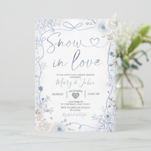 Invitation Ribbon and Bow Winter Snow in Love Bridal Shower (Debout devant)