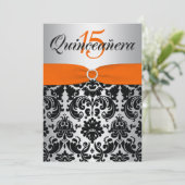 Invitation RIBBON ARGENT ARGENT Noir Quinceanera IMPRIMÉ (Debout devant)