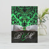 INVITATION RIBBON BLANC EMERALD VERT BLACK DAMASK MONOGRAM (Debout devant)
