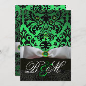 INVITATION RIBBON BLANC EMERALD VERT BLACK DAMASK MONOGRAM (Devant / Derrière)