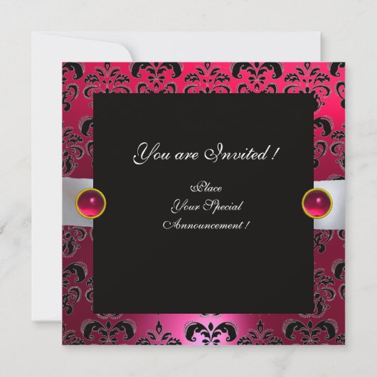 INVITATION RIBBON BLANC ROUGE ROUGE RUBY NOIR DAMASK MONOGRAM (Dos)