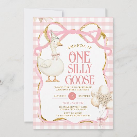 Invitation Ribbon Bow One Silly Goose 1er Anniversaire (Devant)