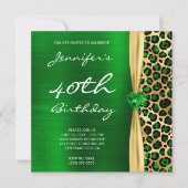 Invitation Ribbon Emerald Gold Leopard Foil Gem 40e anniversa (Devant)