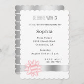 Invitation Ribbon en argent glam rose pâle Anniversaire (Devant / Derrière)