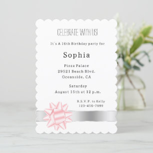 Invitation Ribbon en argent glam rose pâle Anniversaire