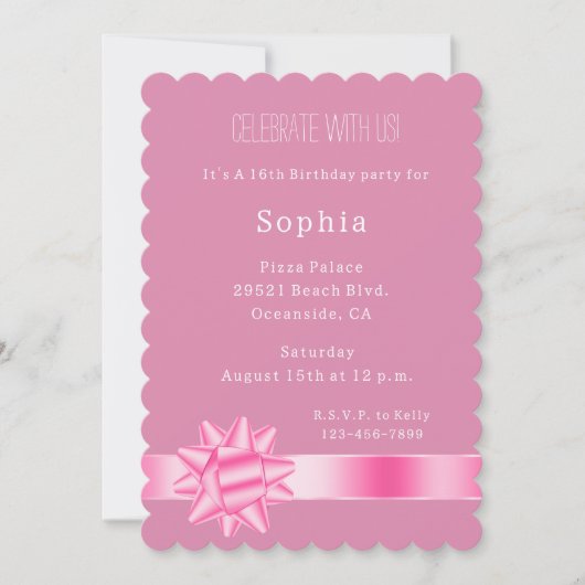 Invitation Ribbon et bow rose Glam (Devant)