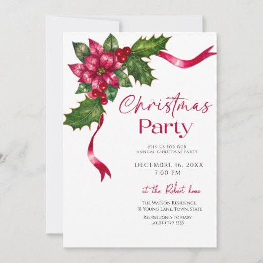 Invitation Ribbon floral Christmas Holiday Party (Devant)