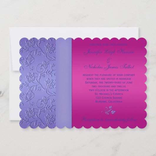 Invitation RIBBON Fuchsia IMPRIMÉ, Mariage Floral Periwinkle (Dos)