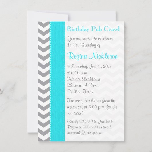Invitation RIBBON IMPRIMÉ Aqua Grey Blanc 21ème anniversaire (Dos)