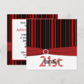 Invitation RIBBON IMPRIMÉ Bande rouge et noire 21e anniversai (Devant / Derrière)