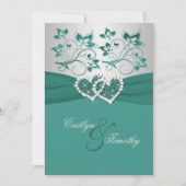 Invitation RIBBON IMPRIMÉ Turquoise Argent Rejoint Coeurs Inv (Devant)