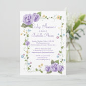 Invitation Ribbon mignon Roses Baby shower bébé fille (Debout devant)