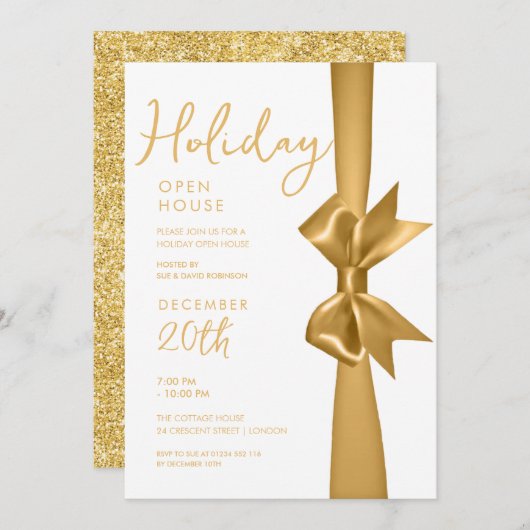 Invitation Ribbon Or de Noël (Devant / Derrière)