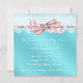 Invitation Ribbon rose blanc Baby shower bleu Turquoise (Dos)