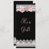 Invitation Ribbon rose dentelle blanche rose et Baby shower n (Devant / Derrière)