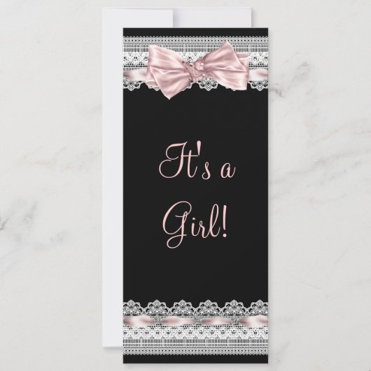 Invitation Ribbon rose dentelle blanche rose et Baby shower n (Devant)