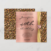 Invitation Ribbon rose Gold Leopard Foil Gem 40e anniversaire (Devant / Derrière)