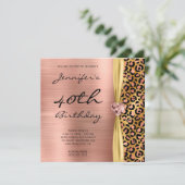 Invitation Ribbon rose Gold Leopard Foil Gem 40e anniversaire (Debout devant)